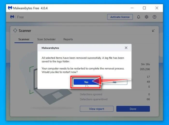 Malwarebytes Restart PC